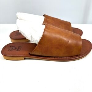 Beast Vegan Leather Camel Slide Sandals Boho Coastal Cottage Nature Neutral